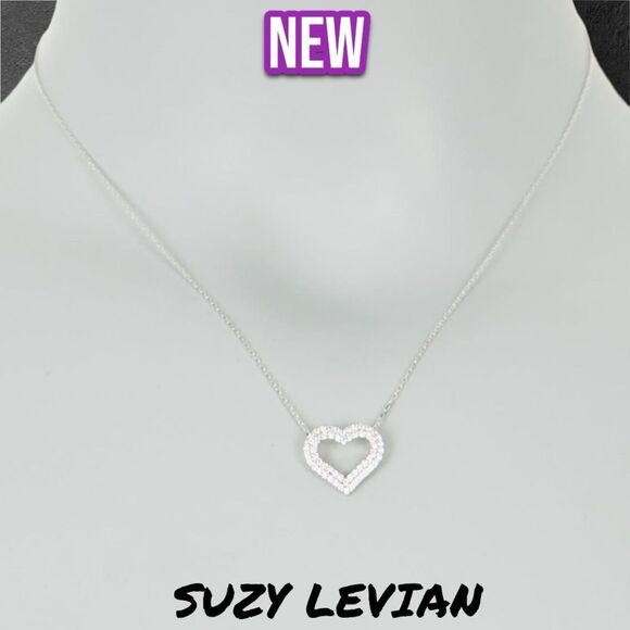 New NWT SUZY LEVIAN Sterling Silver Pave CZ Heart Pendant Necklace - Picture 2 of 3